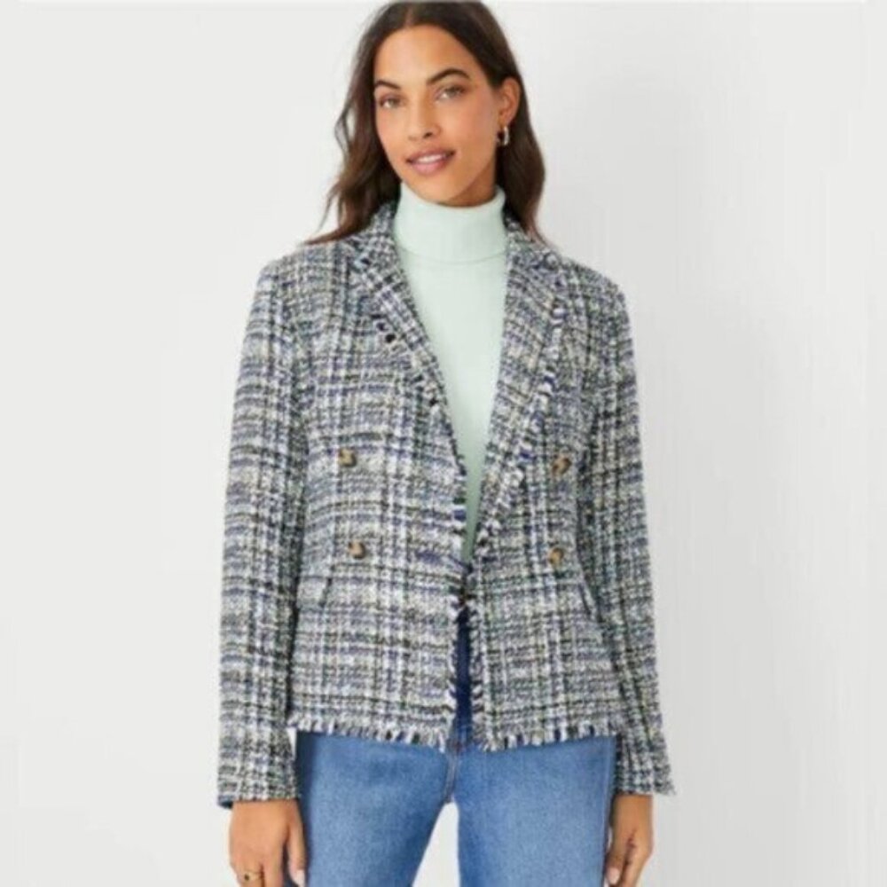 NWT Ann Taylor Tweed Shimmer Tailored Double Breasted Blazer - Picture 14 of 14